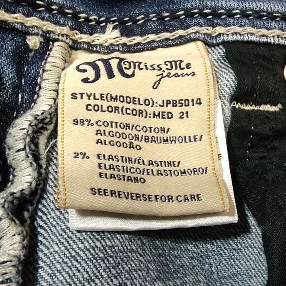 Miss Me Contrast Stitched Boyfriend Fit Bling Cropped Denim US 26 - Picture 9 of 12